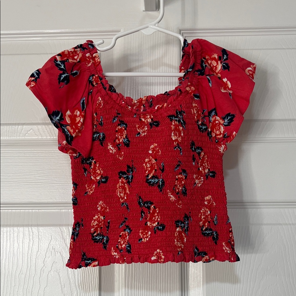 Floral Red Smocked Top